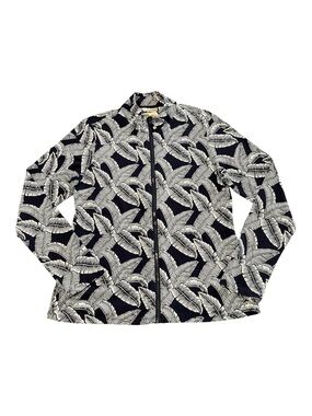 Tommy Bahama Women’s Swim Rashguard (Navy/White Leaf-Print Zip-Front with pocket